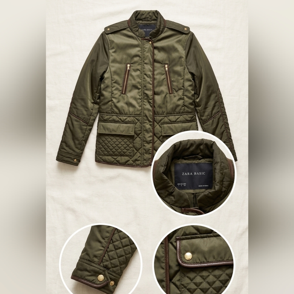 Zara Basic Olive Green Padded Field Jacket Size L